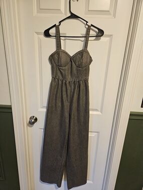 Strapless Bustier Wide-Leg Jumpsuit in Charcoal